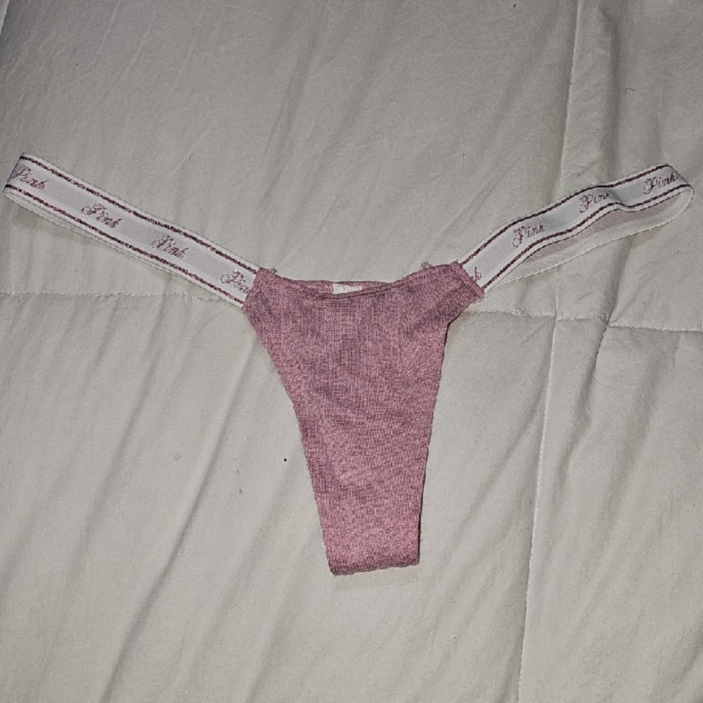 VS PINK XS Pink Shimmer And White Thong Underwear. NWOTS